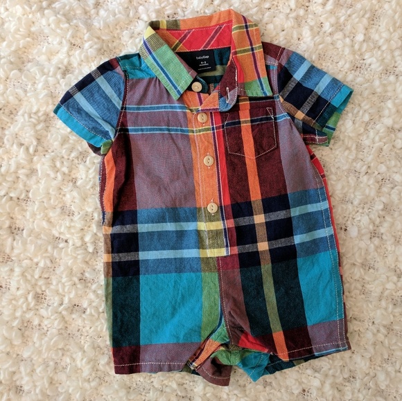 plaid baby romper